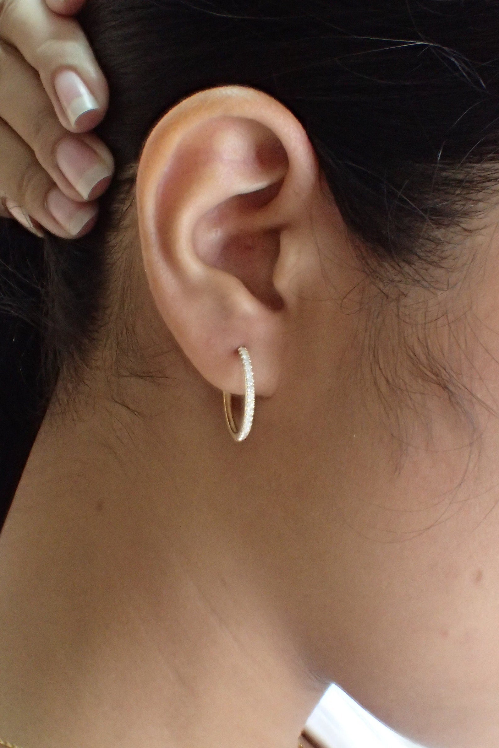 Diamond Hoop Earrings, Minimalist Diamond Earrings, 18mm Gold Earring Gift for Mom or Sweetheart